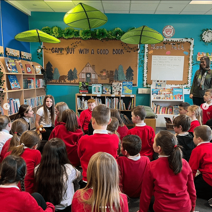 Author Joan Haig running interactive session with children of Larkhall PS.